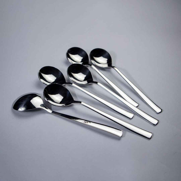6 Pieces Stainless Steel Soup Spoons Set - 14 Gauged (Plain) - Skcookware