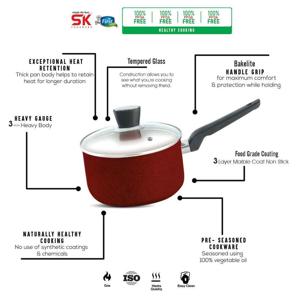 Maroon Non Stick Marble Coated Saucepan - Skcookware
