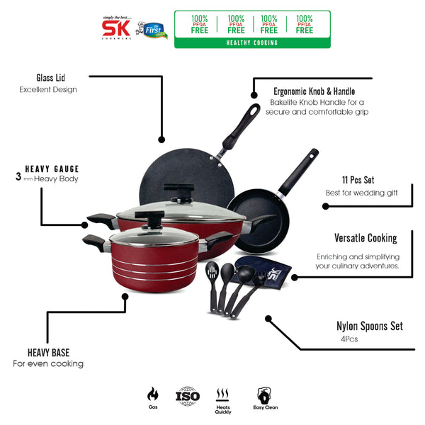 11 Pieces Unbeatable Non Stick Gift Set - Red