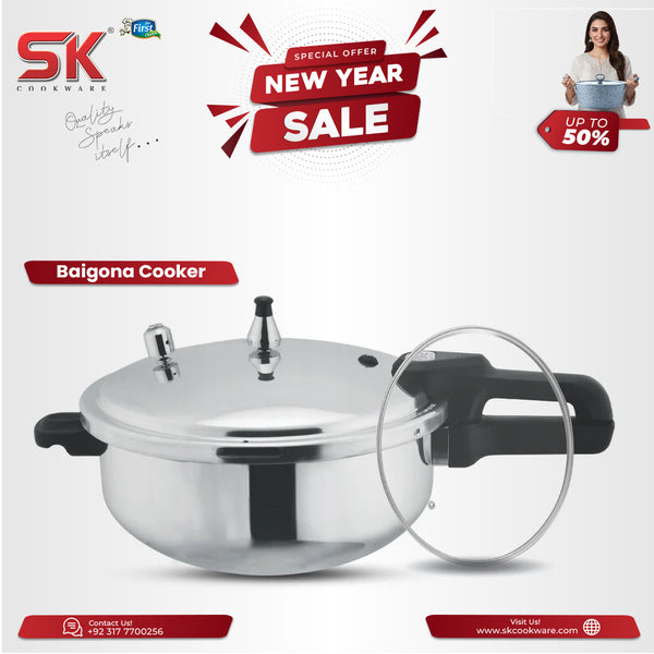 2 in 1 Mirror Polish Wok Pressure Cooker with Free Glass Lid (Baigona Cooker)