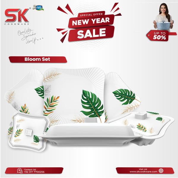 64 Pieces Melamine Single Glaze Bloom Dinnerware Set - 307