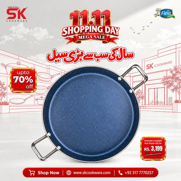 Double Handle Black Non Stick Marble/Granite Coated Hot Plate