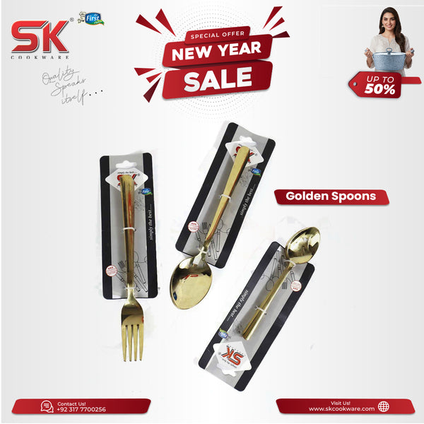 18 Pieces Set of Golden Stainless Steel Spoons