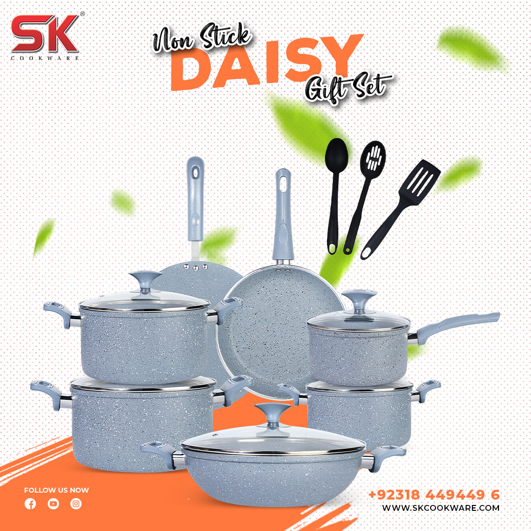 15 Pieces Marble Coated Gift Pack Daisy Light Cookware Set - Skcookware