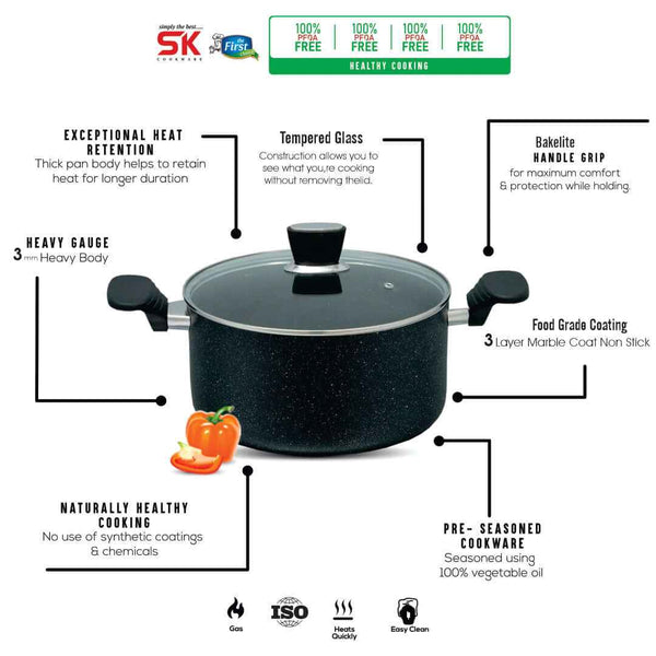 Non Stick Marble Coated Casserole - Black - Skcookware
