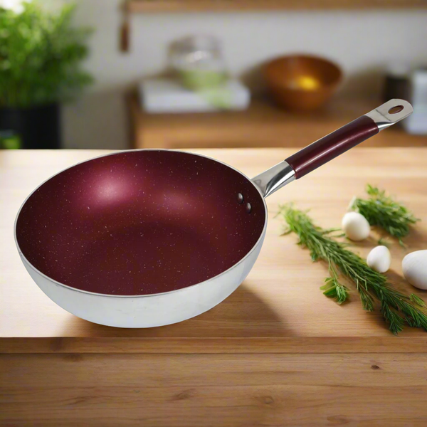 Mirror Polish Steno Deep Wok Frying Pan inside Marble Coat - Skcookware