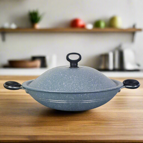 Non Stick Marble Coated Queen Wok - Grey - Skcookware