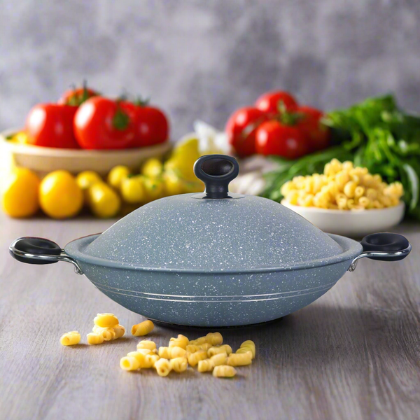 Non Stick Marble Coated Queen Wok - Grey - Skcookware