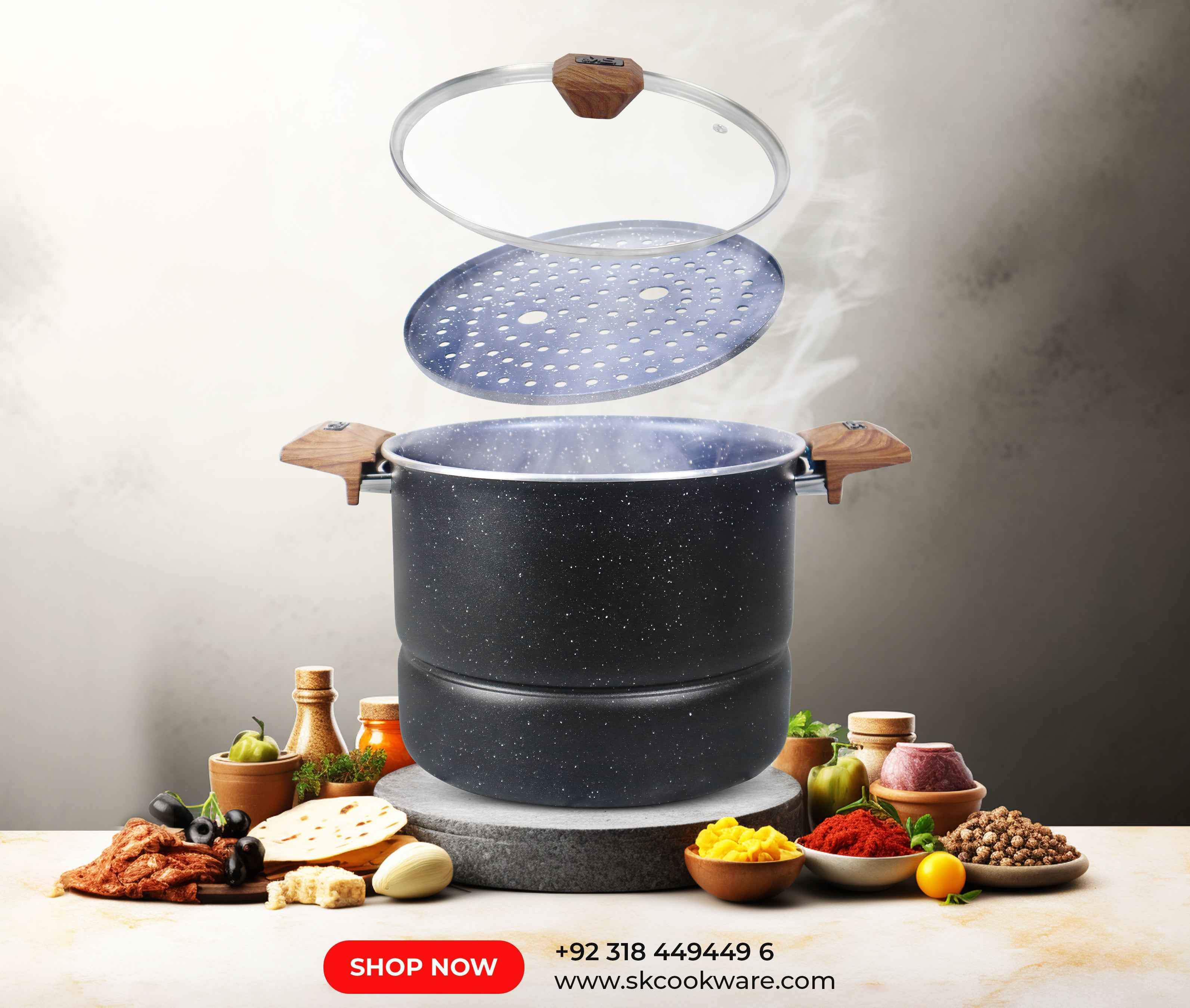 Heavy Gauged Nonstick Steamer - Black - Skcookware