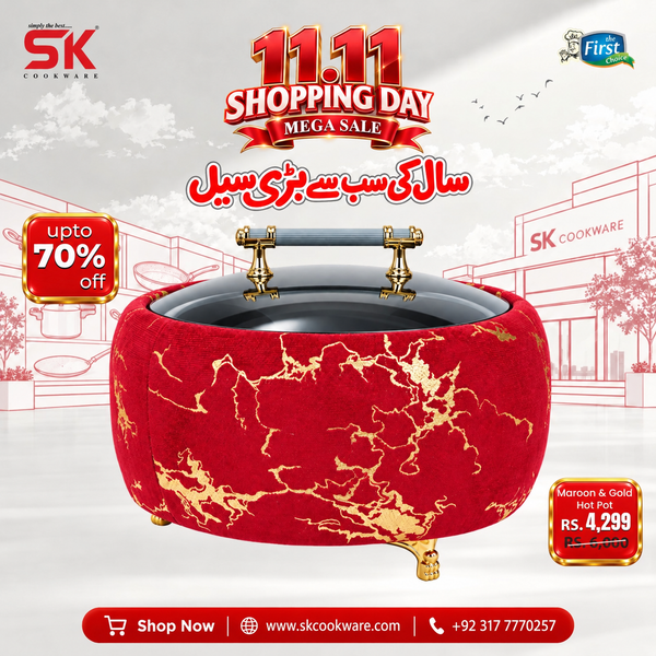 Luxury Maroon & Gold Insulated Hot Pot with Glass Lid