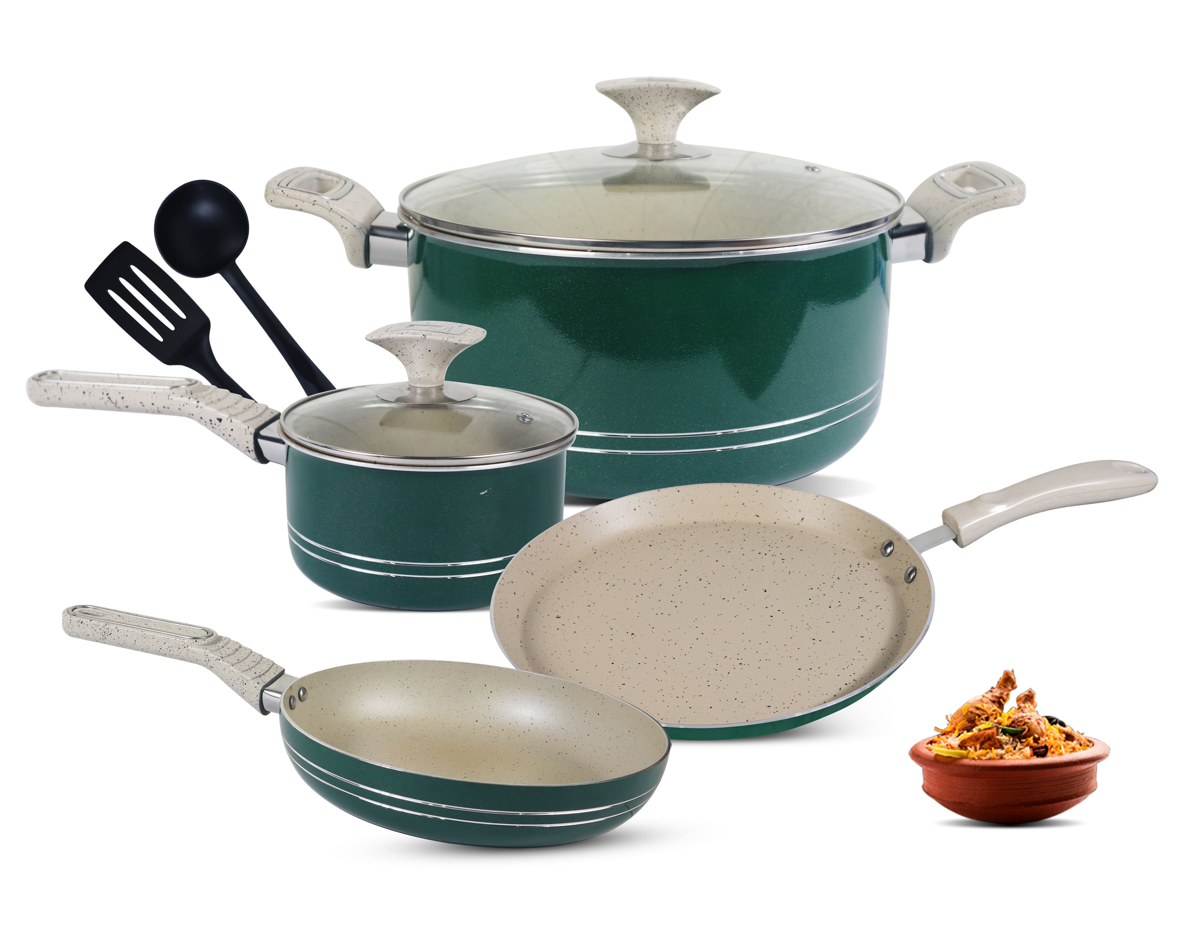 8 Pieces Victoria Non Stick Marble Coated Gift Set - Green - Skcookware