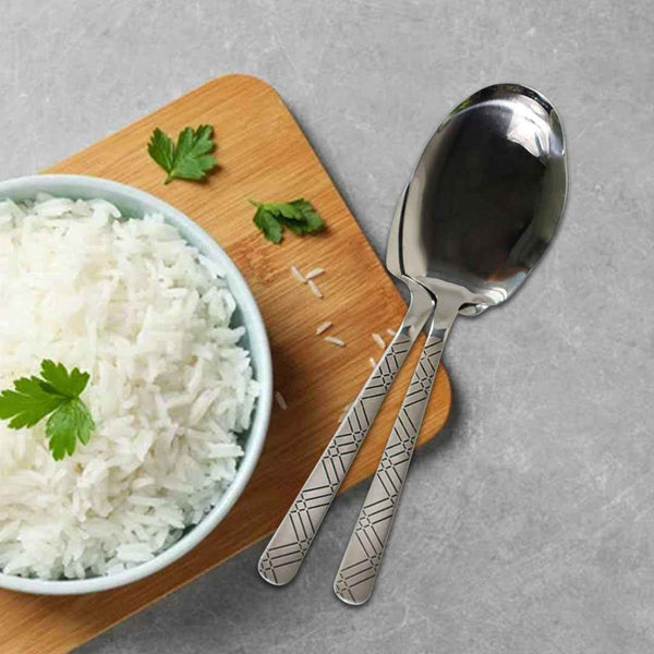 Set of 2 - Stainless Steel Designed Rice Spoons - 14 Gauged - Skcookware