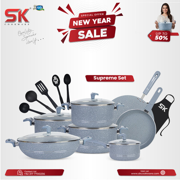18 Pieces Non Stick Marble Coated Supreme Gift Pack Set Grey
