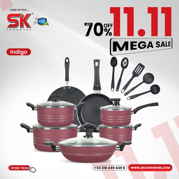 17 Pieces Non-Stick Indigo Gift Pack Set - Maroon