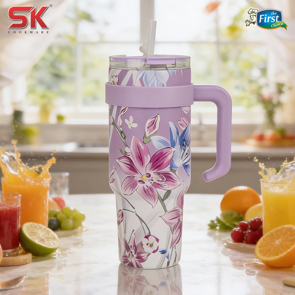 Insulated Stainless Steel Tumbler with Handle & Straw - B3