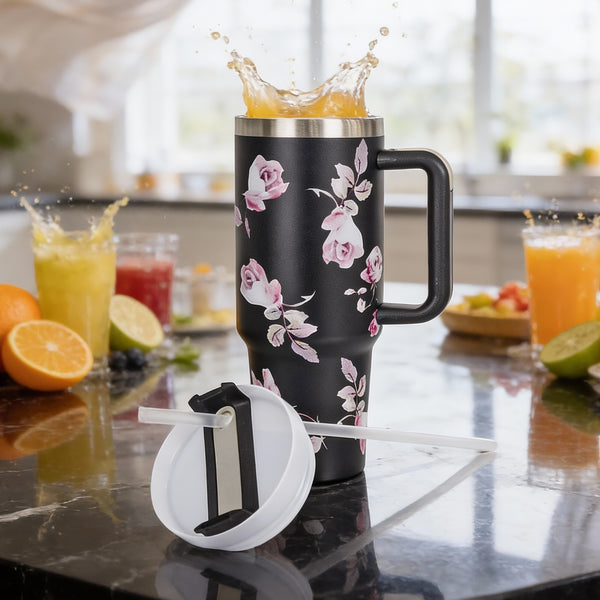 Insulated Stainless Steel Tumbler with Handle & Straw - B5