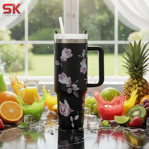 Insulated Stainless Steel Tumbler with Handle & Straw - B5