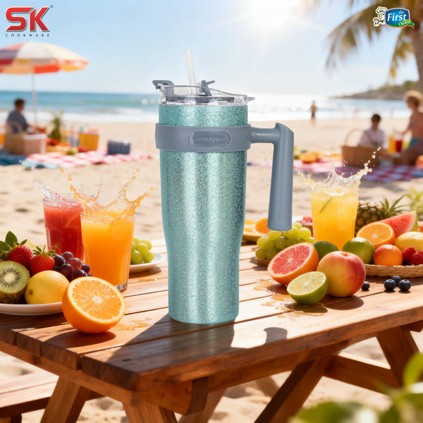 Insulated Stainless Steel Tumbler with Handle & Straw - B7