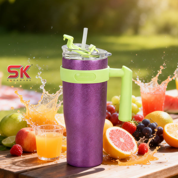 Insulated Stainless Steel Tumbler with Handle & Straw - B8