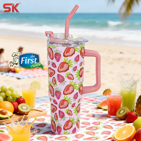 Insulated Stainless Steel Tumbler with Handle & Straw - B10