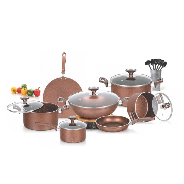 18 Pieces Non Stick Marble Coated Gift Pack Daisy Splendid Cookware Set