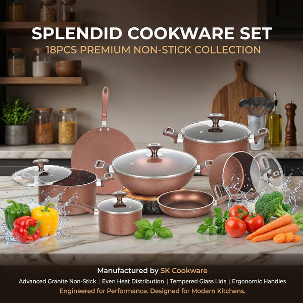 18 Pieces Non Stick Marble Coated Gift Pack Daisy Splendid Cookware Set