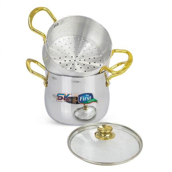 Aluminum Metal Finish Golden Handled Couscousera Steamer