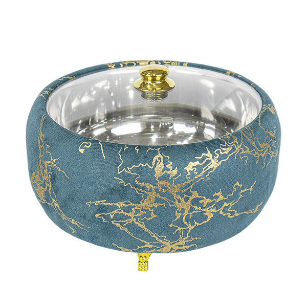 Premium Blue & Gold Hotpot – Stylish Food Warmer with Glass Lid