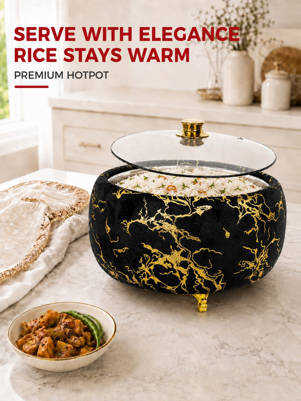 Premium Black & Gold Hotpot – Luxury Food Warmer with Glass Lid