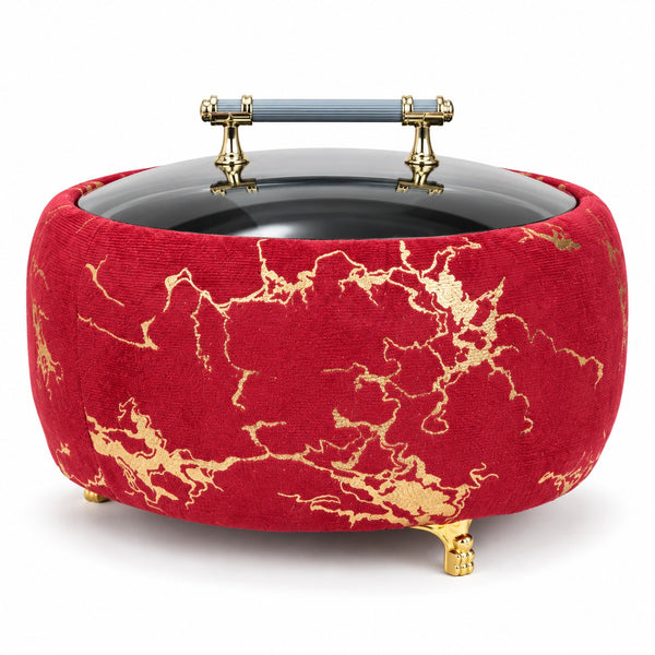 Luxury Maroon & Gold Insulated Hot Pot with Glass Lid