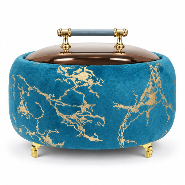 Premium Blue & Gold Hotpot – Stylish Food Warmer with Glass Lid