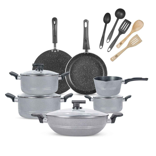 16 Pieces Non-Stick Marble Coat Elite Gift Pack Set - Gray