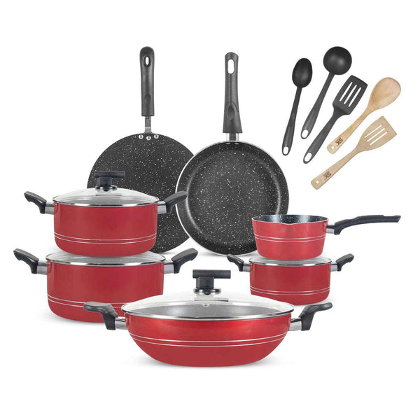 16 Pieces Non-Stick Marble Coat Elite Gift Pack Set - Red & Black