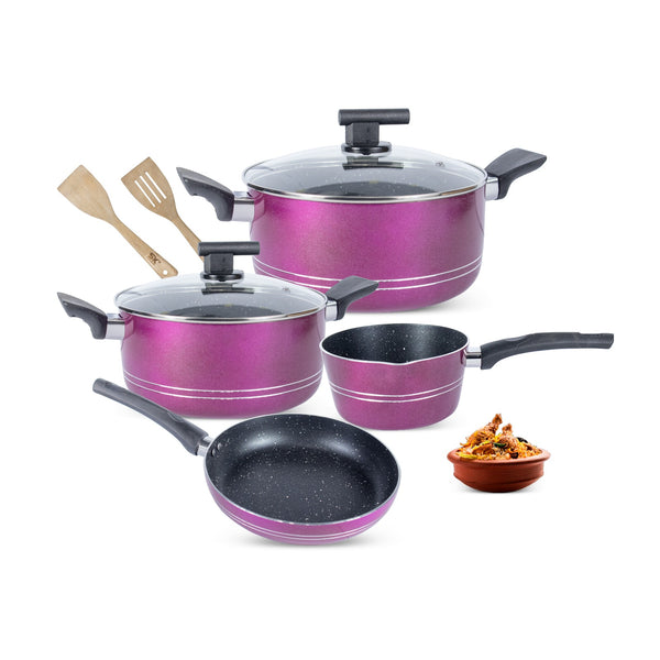 8 Pieces Victoria Non Stick Marble Coated Gift Set - Purple - Skcookware