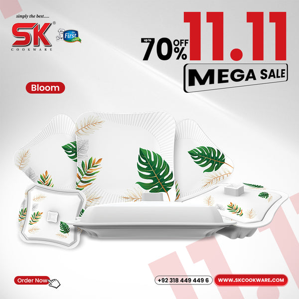 64 Pieces Melamine Single Glaze Bloom Dinnerware Set - 307