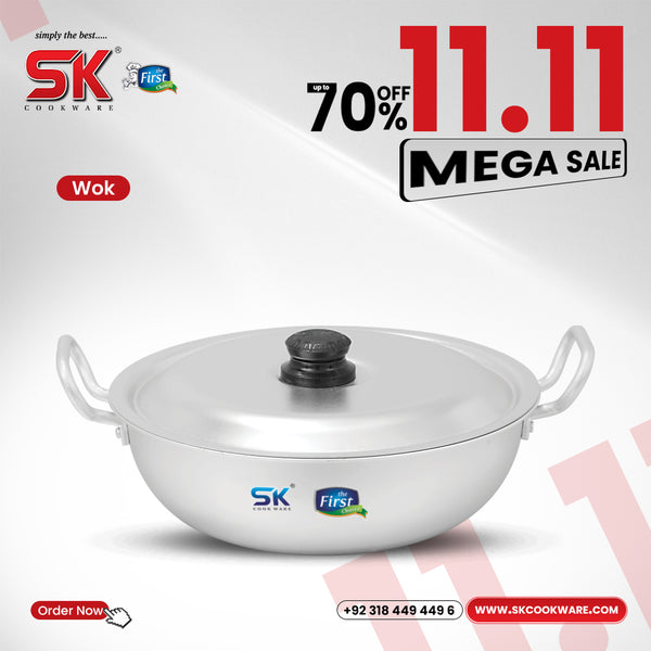 Aluminum Heavy Gauged Anodized Round Wok/Karahi