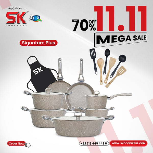 20 Pieces Marble Coated Gift Pack Signature PLUS Cookware Set - Beige