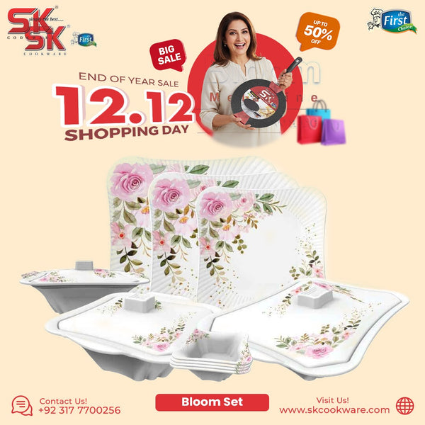 64 Pieces Melamine Single Glaze Bloom Dinnerware Set - 308