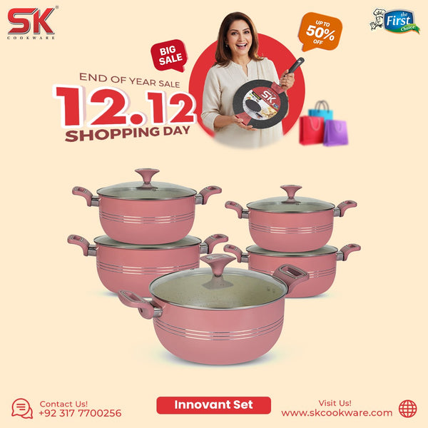 10 Pieces Non Stick Marble Coated Innovant Casserole (Daigchi/Baigona) Set