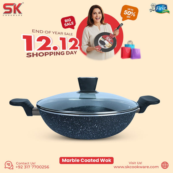 Non Stick Marble Coated Wok Black