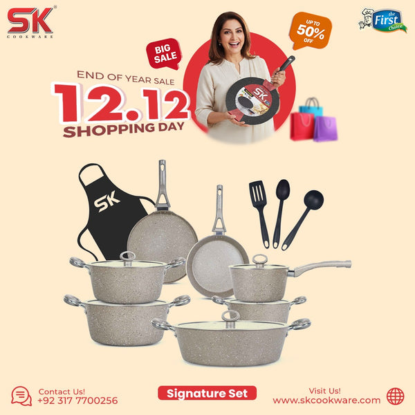 16 Pieces Marble Coated Gift Pack Signature Cookware Set