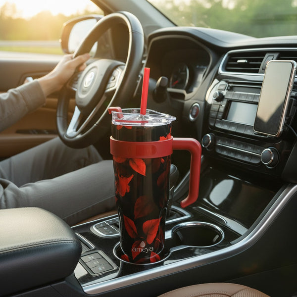 Insulated Stainless Steel Tumbler with Handle & Straw - B4