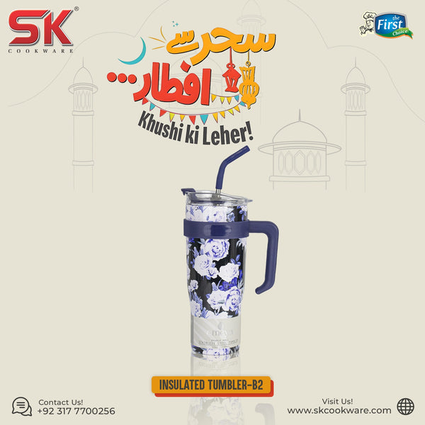 Insulated Stainless Steel Tumbler with Handle & Straw - B2