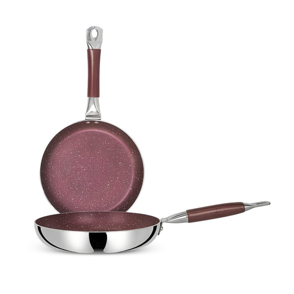 Mirror Polish Aluminum Steno Frying Pan inside Marble Coat