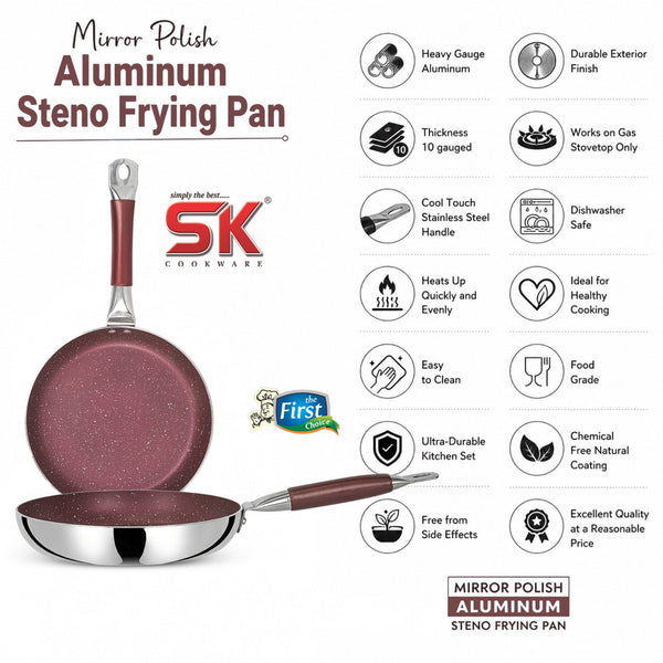 Mirror Polish Aluminum Steno Frying Pan inside Marble Coat