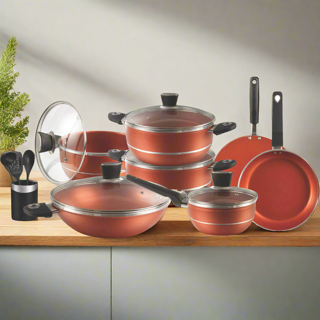 16 Pieces Marble Coated Gift Pack Daisy Cookware Set - Copper - Skcookware