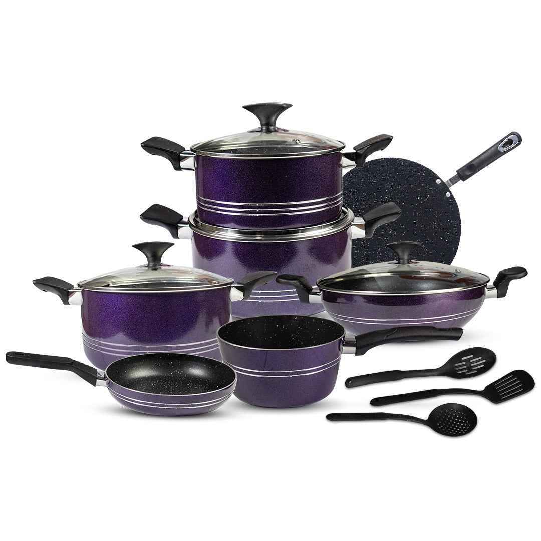 16 Pieces Non-Stick Marble Coat Elite Gift Pack Set - Purple