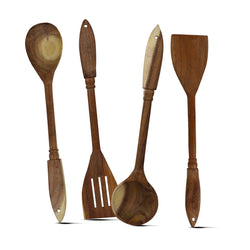 4 Piece Fancy Wooden Cooking Utensils Set of Spoons for Non-Stick Cookware
