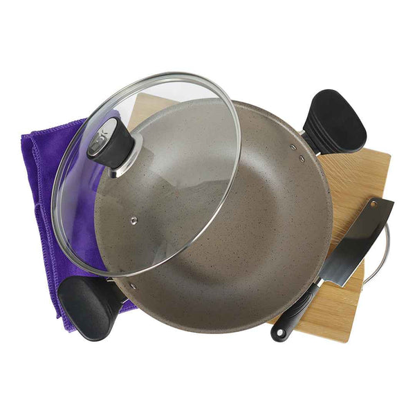 Non Stick Marble Coated Wok - Beige - Skcookware