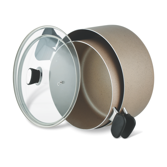 18 Pieces Non Stick Marble Coated Supreme Gift Pack Set Beige - Skcookware